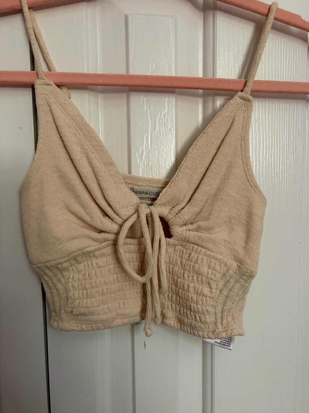 Urban Outfitters Beige Knit Tie-Front Crop Top